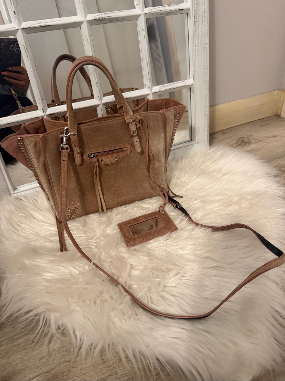 Balenciaga mini papier city bag suedeTote Satchel in Light Beige pink